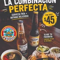 Combinación perfecta - Cerveza + botana $45